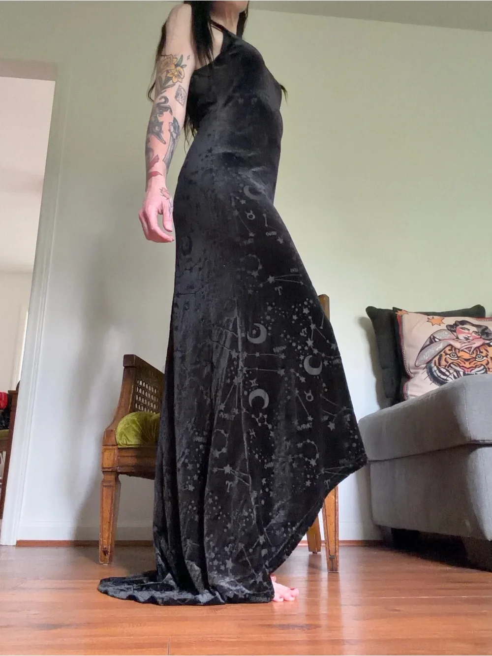 Killstar Black Velvet High-Low Moonprint Dress